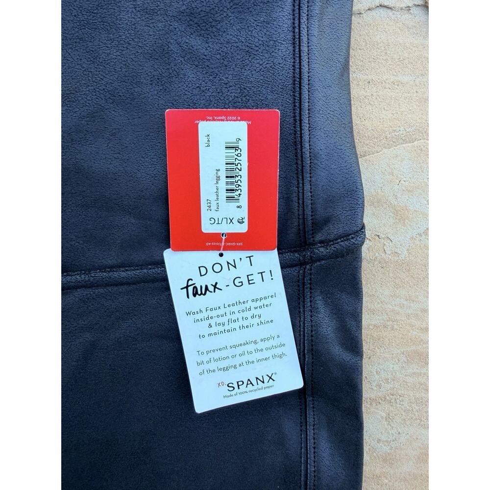 SPANX Faux Leather Leggings Womens XL Black Stretch NWT JW - Picture 2 of 3